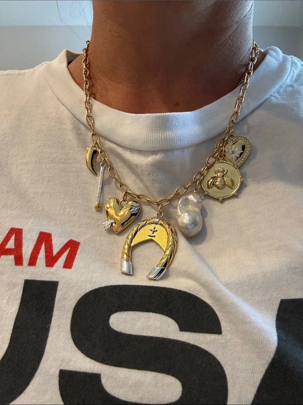HART Gold Charm Statement Necklace with Pearl Accent - Women Jewelry